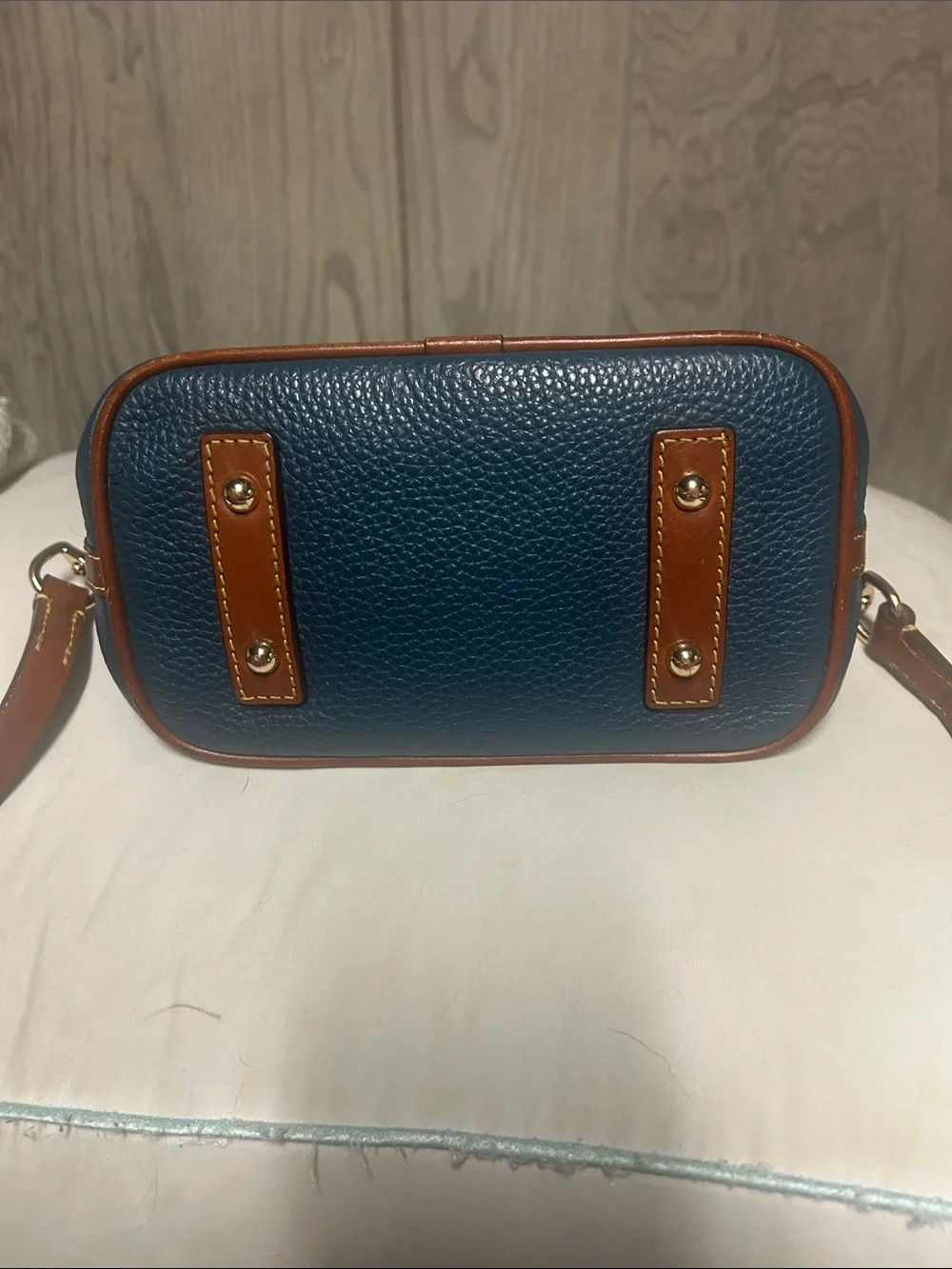 DOONEY AND BOURKE Teal Pebbled Leather Crossbody Bag with Tan Trim